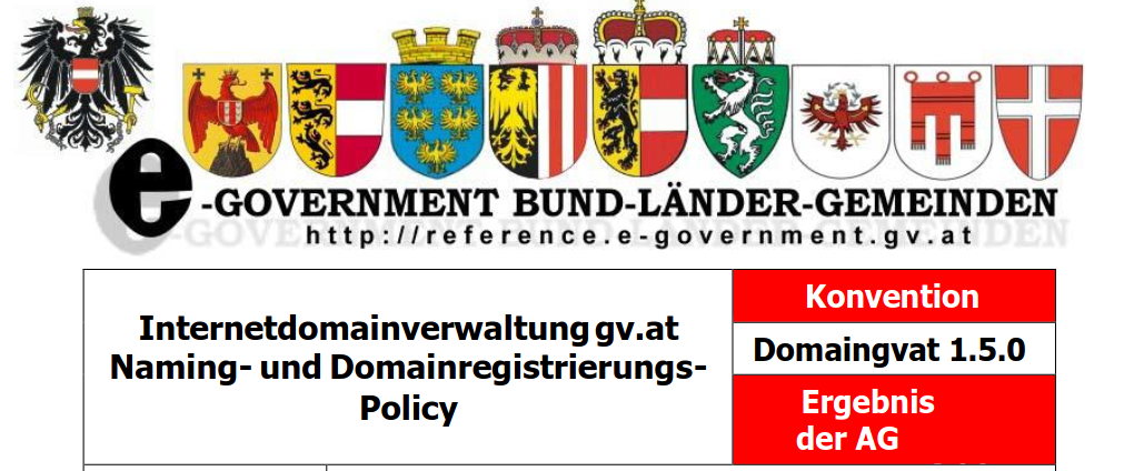 Screenshot des Dokuments 'Internet domainverwaltung gv.at Naming- und Domainregistrierungs- Policy'